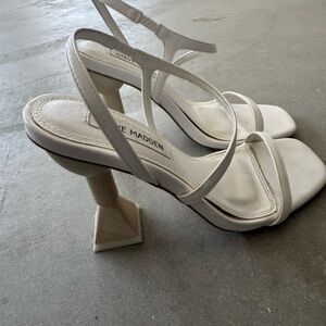Steve Madden White Sculptural Heel Sandals Strappy